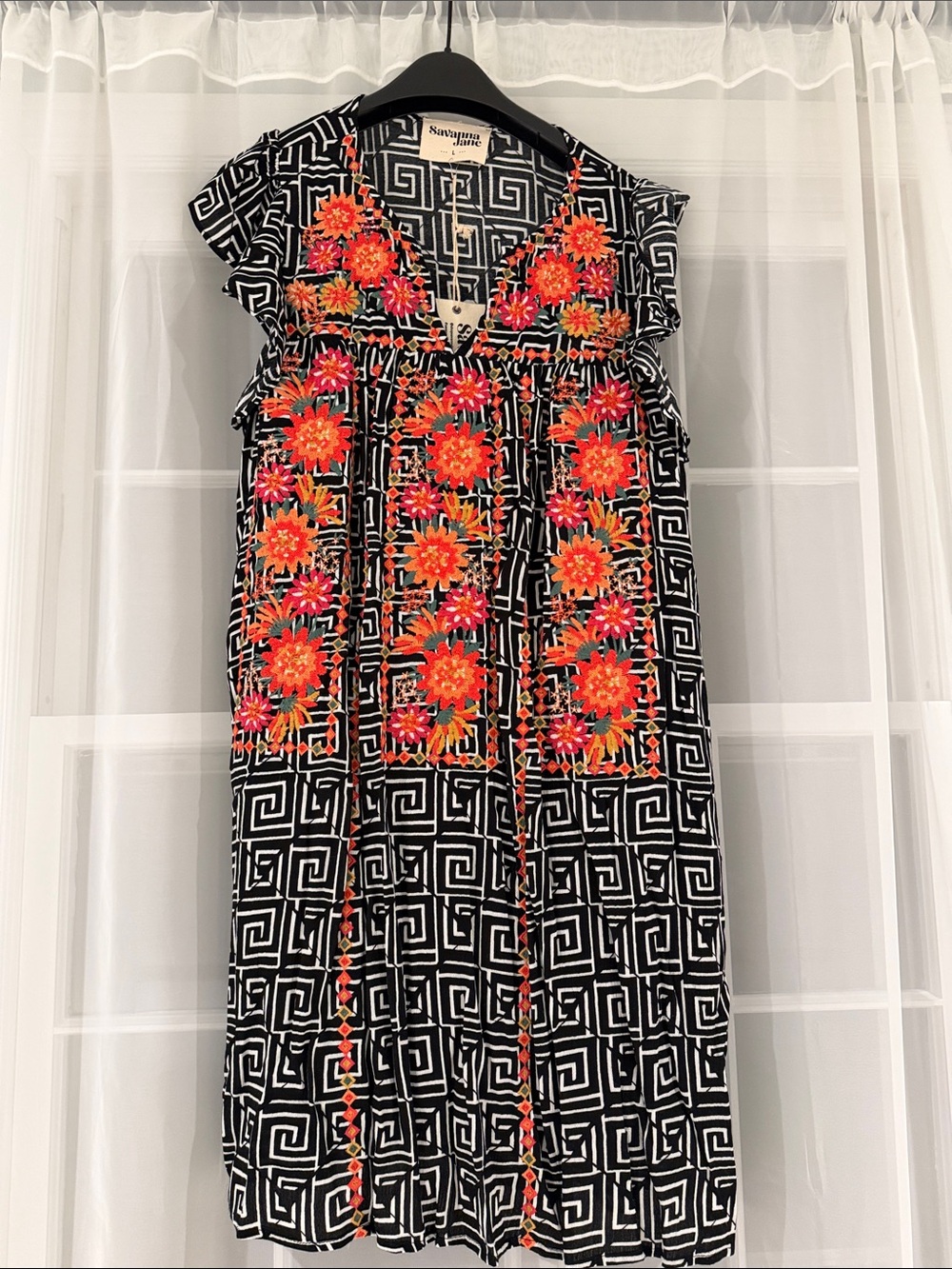 Savanna Jane Black & White Embroidered Floral Dress - NEW WITH TAGS